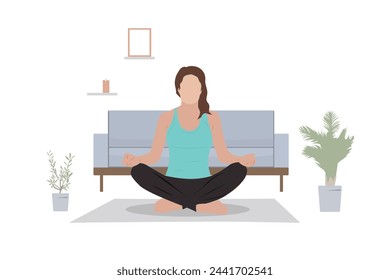 Woman practicing yoga, isolated vector illustration, flat design