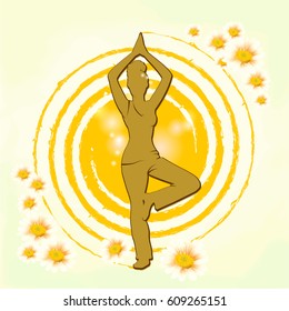 Woman practicing yoga with light background. Figure of a woman. Yoga. Vector Illustration