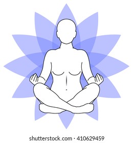 Woman practicing yoga with lotus flower on a background