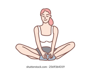 Woman practicing yoga in lotus pose. Vector illustration of meditation and exercise to strengthen body and mind. Hand drawn style vector design illustrations.
