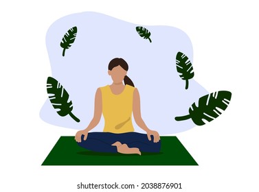 A woman practicing yoga, meditating, hand-drawn, Vector Illustration