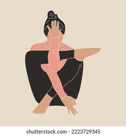 Woman practicing yoga and meditation.Girl in namaste pose exercise. Meditation health benefits for body and mind. Vector illustration