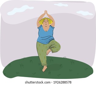 Woman practicing yoga in the nature and breathing the fresh air of spring