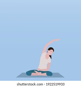 woman practicing yoga on blue color background