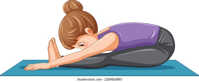 Woman practicing yoga on mat illustration