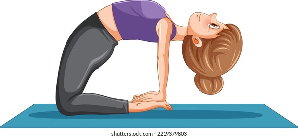 Woman practicing yoga on mat illustration