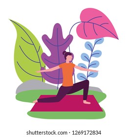 woman practicing yoga outdoors scene