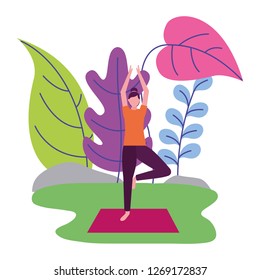 woman practicing yoga outdoors scene