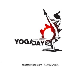 Woman practicing yoga pose, 21st june international yoga day, vector illustration.