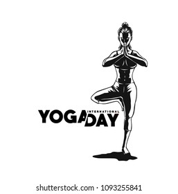 Woman practicing yoga pose, 21st june international yoga day, vector illustration.