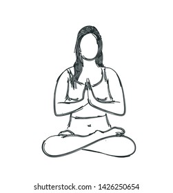 Woman practicing yoga pose, 21st june international yoga day, Flat line art Design.
