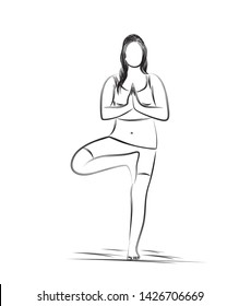 Woman practicing yoga pose, 21st june international yoga day, Flat line art Design.