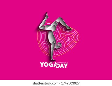 Woman practicing yoga pose, 21st june international yoga day, vector illustration.