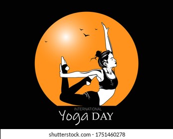 Woman practicing yoga pose, 21st june international yoga day, vector illustration.