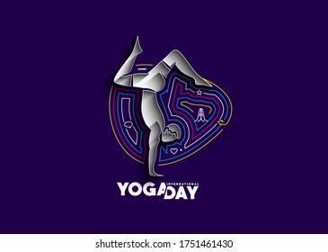 Woman practicing yoga pose, 21st june international yoga day, vector illustration.