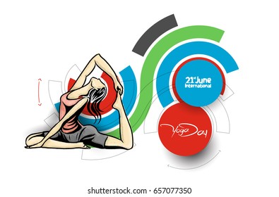 Woman practicing yoga pose, 21st june international yoga day, vector illustration.