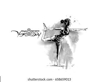 Woman practicing yoga pose, 21st june international yoga day, vector illustration.