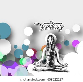 Woman practicing yoga pose, 21st june international yoga day, vector illustration.