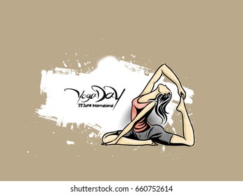 Woman practicing yoga pose, 21st june international yoga day, vector illustration.