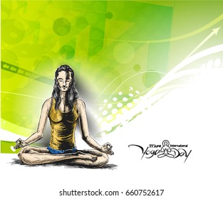 Woman practicing yoga pose, 21st june international yoga day, vector illustration.