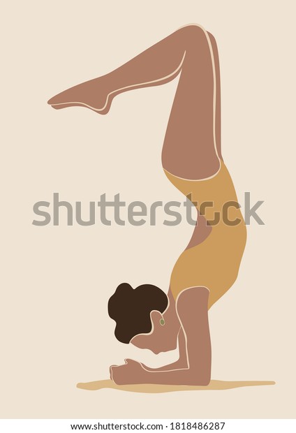 Woman practicing yoga pose, balance asanas.\
Flat concept vector\
illustration