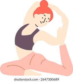 Woman Practicing Yoga Pose, Flat vector illustration of a woman in a yoga pose, ideal for health, wellness, and lifestyle designs.