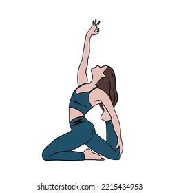 Woman Practicing Yoga Pose Illustration For Card, Flyer, Label, Logo, Banner, Poster Or Print Material.