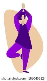 Woman practicing yoga pose. Monochrome vector illustration. Isolated 