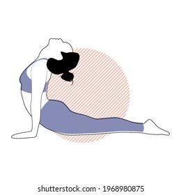 Woman practicing yoga poses on abstract peach background. Flat cartoon colored vector illustration