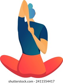 Woman practicing yoga in seated pose, flexibility exercise, calm and peaceful. Healthy lifestyle and wellness concept vector illustration.
