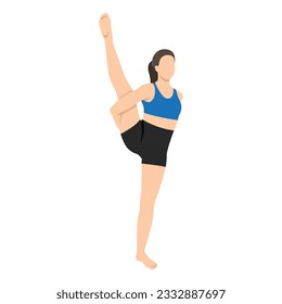 Woman practicing yoga Svarga Dvijasana, or Bird of Paradise.Professional Calmness and relax woman. Flat vector illustration isolated on white background