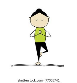 Woman practicing yoga, tree pose