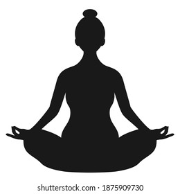 Woman practicing yoga, vector silhouette isolated on white background