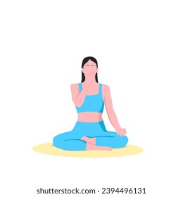 Mujer practicando yoga, pranayama y meditación (Nadi Shodhana)yoga pose.Ilustración plana vectorial aislada en fondo blanco.
