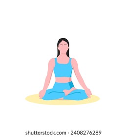 Woman practicing yoga,Ujjayi Pranayama (Victorious Breath)yoga pose.Healthy lifestyle. Flat vector illustration isolated on white background.