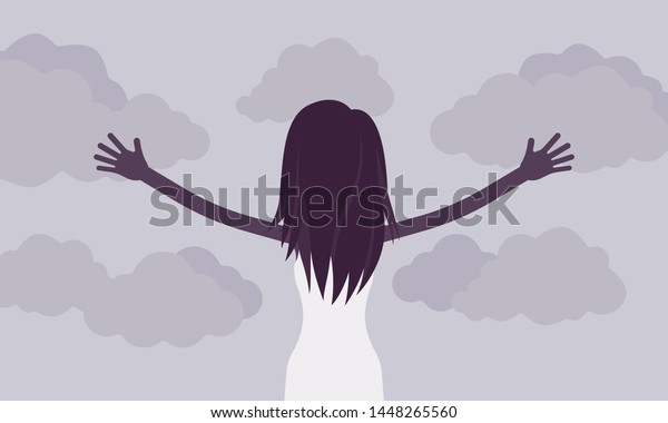 Woman Praising Stretched Out Arms Rear Stock Vector (Royalty Free ...