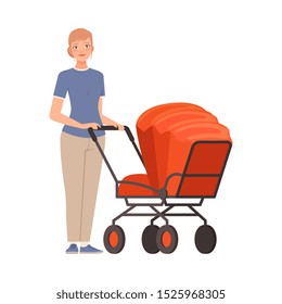 Woman and pram on a white background character