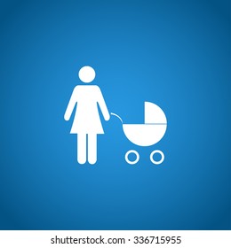 Woman with pram pictogram flat icon. design style eps 10