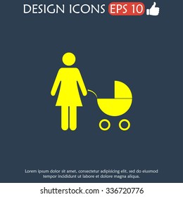 Woman with pram pictogram flat icon. design style eps 10