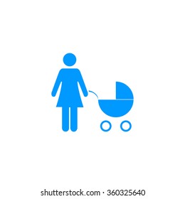 Woman with pram pictogram flat icon, design style eps 10