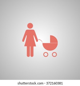 Woman with pram pictogram flat icon. design style eps 10