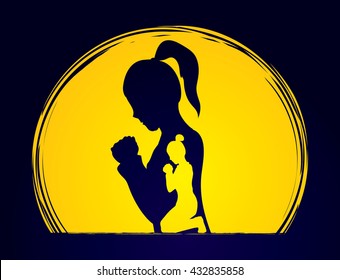 Woman prayer designed on moonlight background graphic vector.