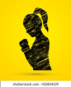 Woman prayer designed using black grunge brush graphic vector.