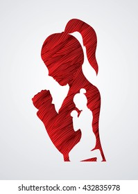 Woman prayer designed using red grunge brush graphic vector.
