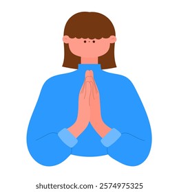 woman in prayer gesture flat vector illustration