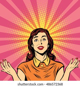 Woman prayer joy religion pop art retro vector