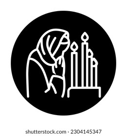 Woman praying in church line color icon. Isolated vector element. Outline pictogram for web page, mobile app, promo