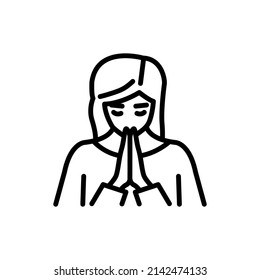 Woman praying line color icon. Isolated vector element. Outline pictogram for web page, mobile app, promo