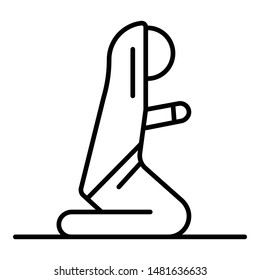 Woman praying on her knees icon. Outline woman praying on her knees vector icon for web design isolated on white background