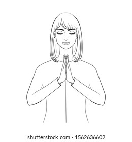 A woman is praying. Prayer pose. Vector illustration.